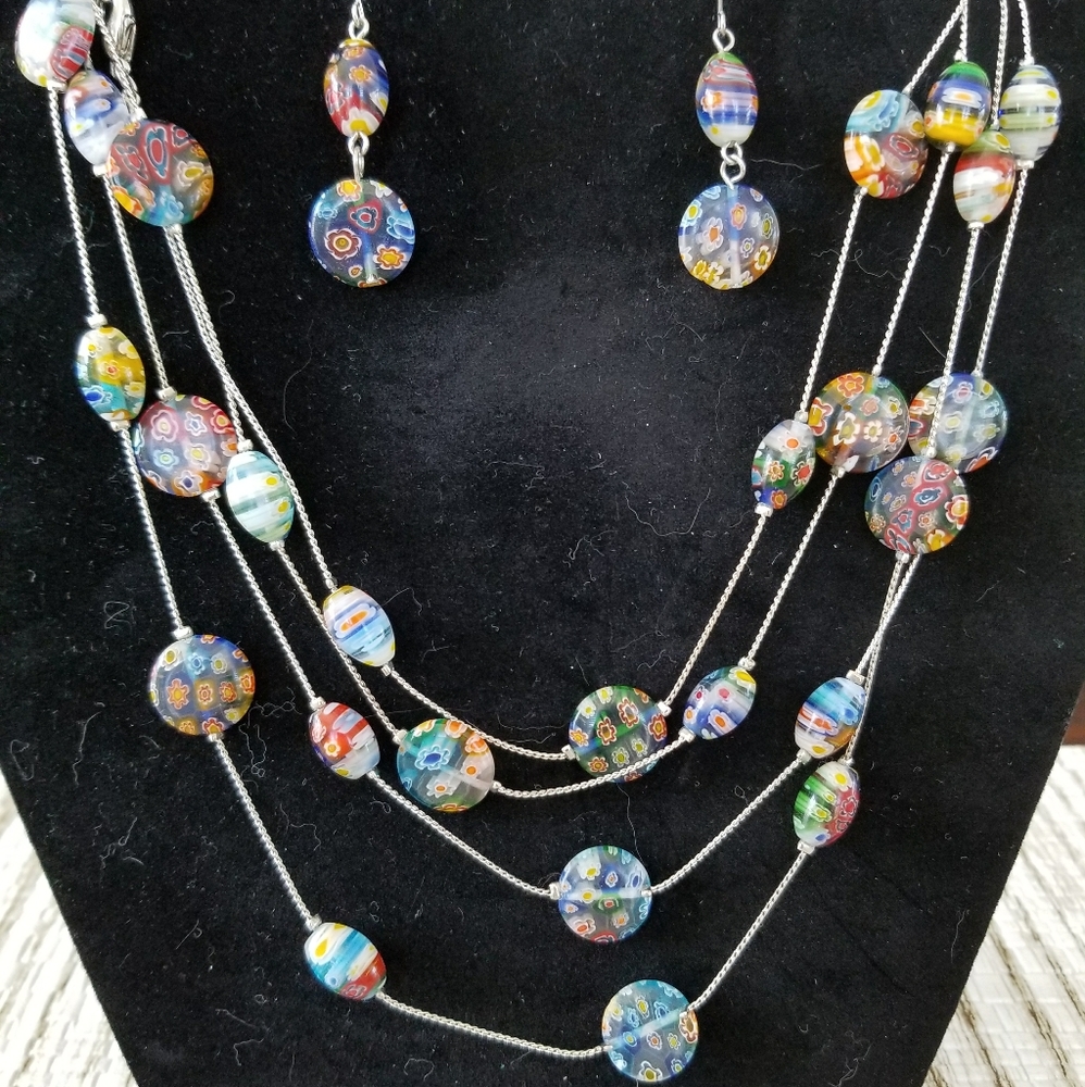 Genuine art glass bead necklace/earrings